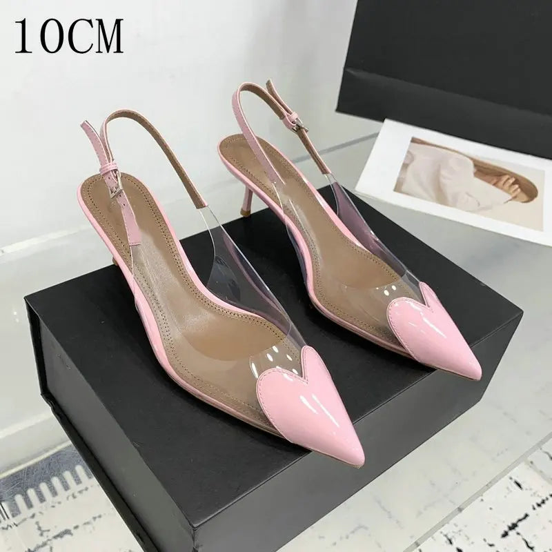 2026 New Style Fashion Heart-shaped Patched Pumps Transparent Platform Pointed-Toe High Heels Evening Shoes