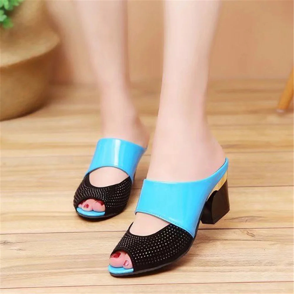 cresfimix women classic orange comfort spring slip on square heel sandal shoes lady casual black soft leather heel shoes ab642