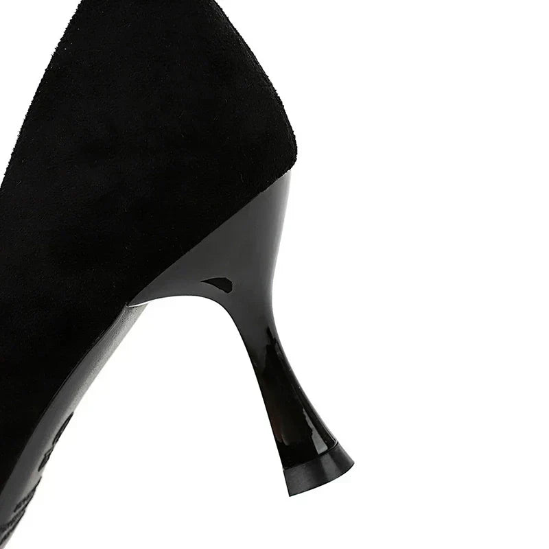 Autumn Simple Elegant 10cm 7cm High Heels Stiletto Womens Shoes Pointed Black Etiquette Professional Single Shoes Wedding Shoes