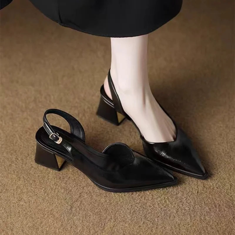 High Heels Sandals Woman Pointed Toe Heeled Shoes Shallow 2025 Summer Trend Loafers Slingback Shoes Elegant Dress Pumps Mujer