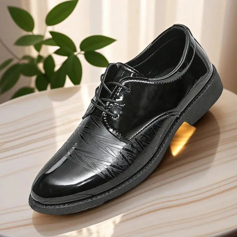 Black Round Toe Bright Upper Men's Formal Shoes Business Casual Party Elegant and Classic Low Price Suit New Social Shoe Male