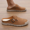 Business and Leisure Men's Mule Leather Loafers Soft Soled Driving Shoes Backless Slippers, Breathable Office Sandals, Plus Size