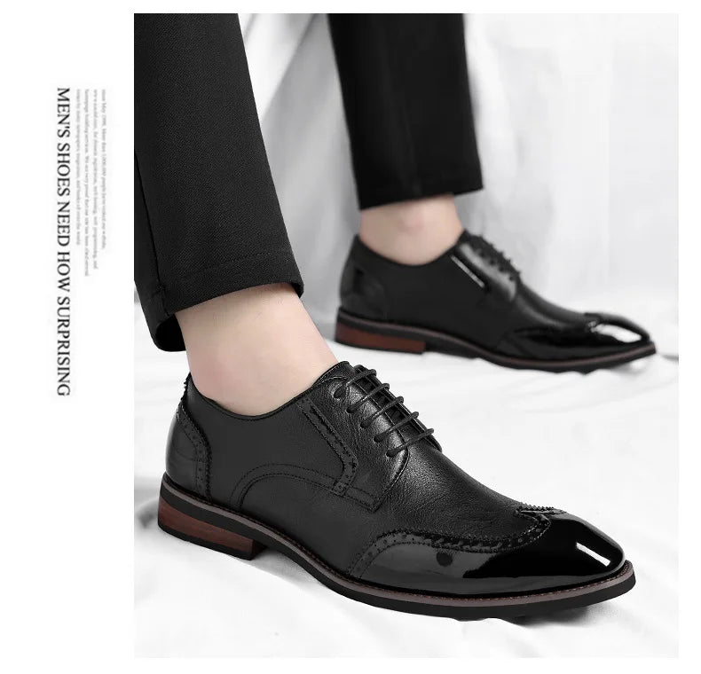 New Designer Business Leather Shoes for Men Color Match Lace Designer Casual Shoes Male Spring Autumn New Dress Brogue Shoe Man
