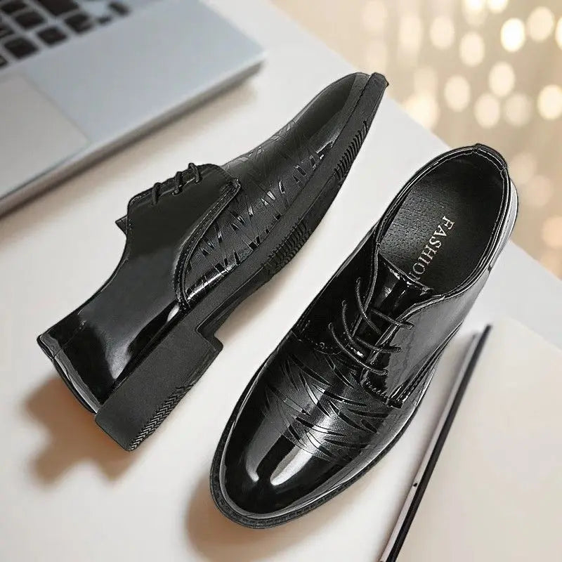 Black Round Toe Bright Upper Men's Formal Shoes Business Casual Party Elegant and Classic Low Price Suit New Social Shoe Male