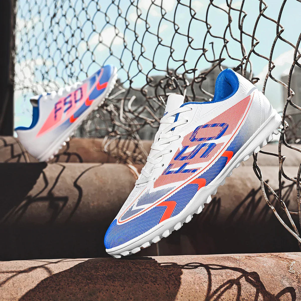Breathable TF Soccer Shoes Men Women Kids PU+Fabric Non-Slip Wear-Resistant Rubber Sole Training Shoes