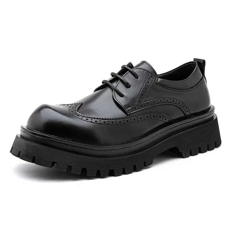 British Style Men's Block Shoes Thick Soled Durable for Office Interviews Formal Shoes Retro Brown Men's Shiny Leather Shoes3846