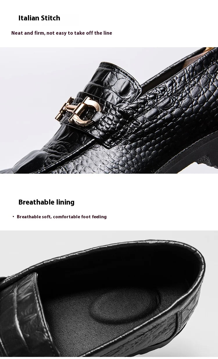 New British business casual shoes nightclub formal pointy leather shoes for men 46 47 large size crocodile metal decoration