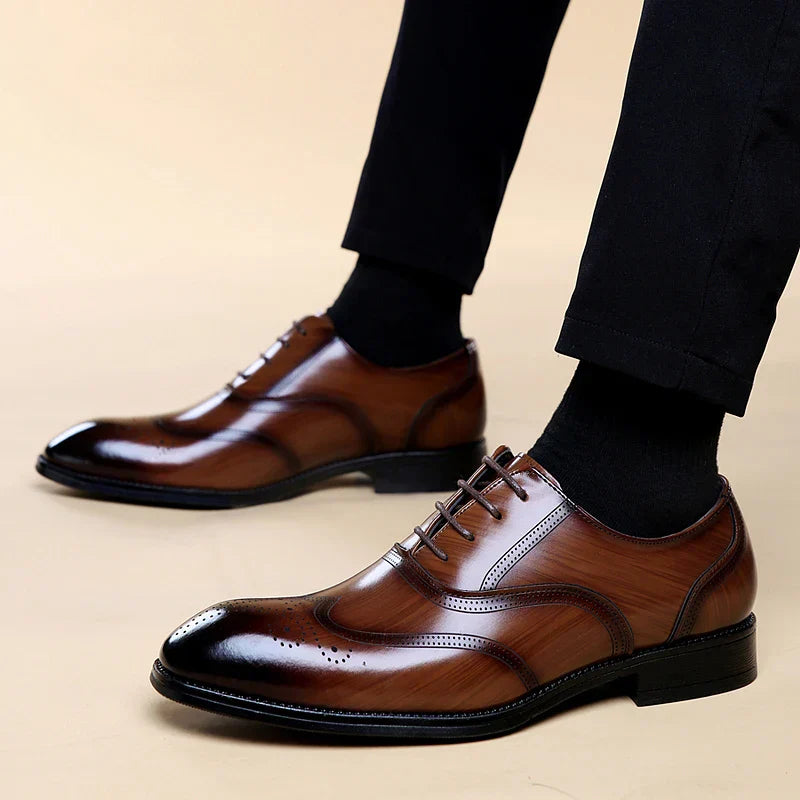 Luxury Brand Men's Glossy Leather Shoes Classic Brogue Shoes Lace Up Men's Office High-quality Business Shoes Big Size：38-48