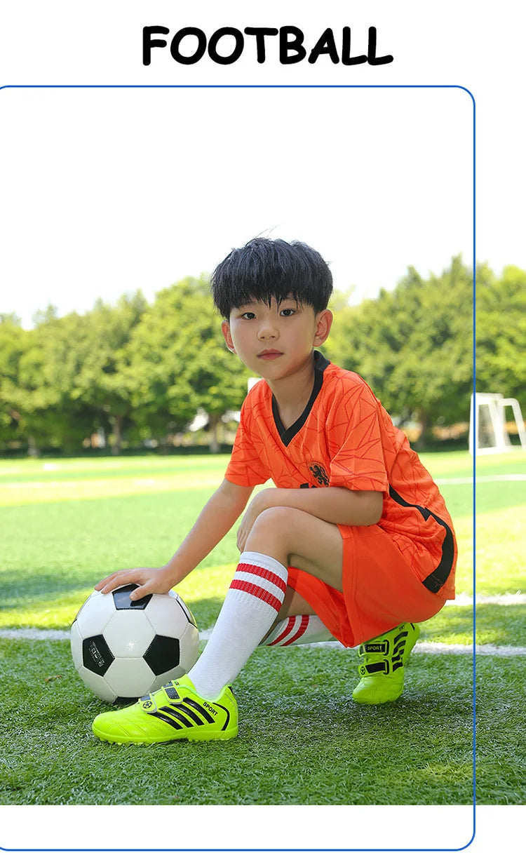 Green Children Turf Soccer Shoes Cheap Football Cleats Training Football Boots Kids Futsal Shoes Sneaker for Boy botas de fútbol