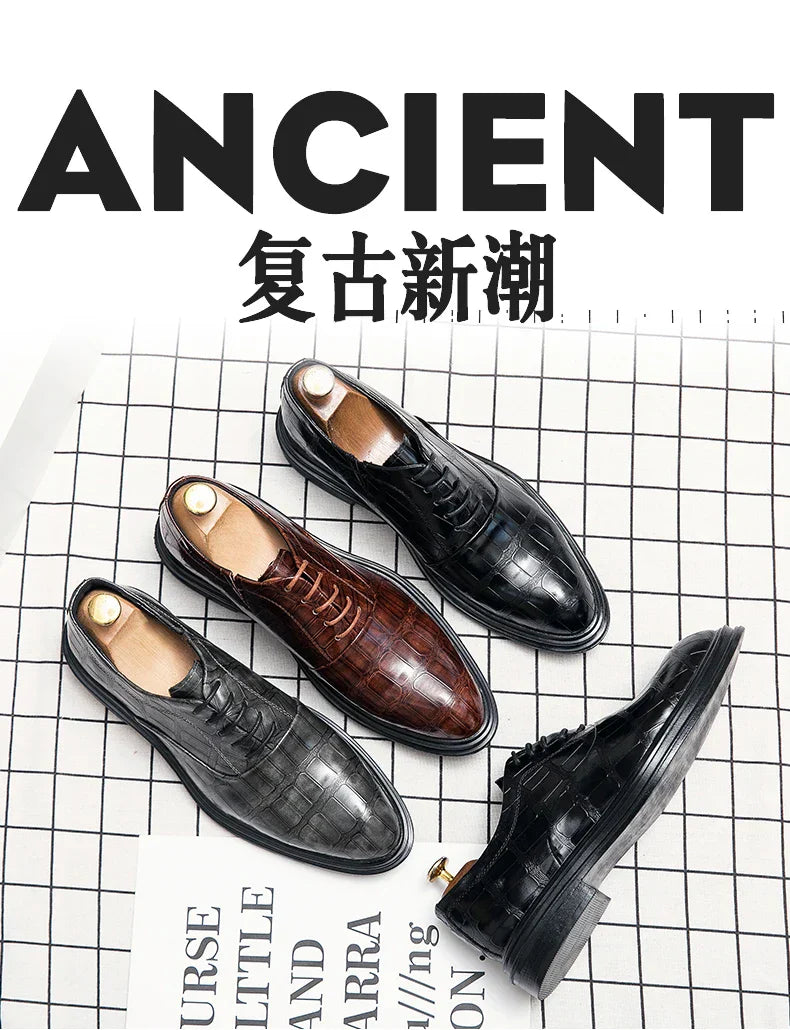 Men's Pointed Oxford Dress Shoes Leather Casual Office Wedding Shoes Gentleman Luxury High Quality 2026 Fashion