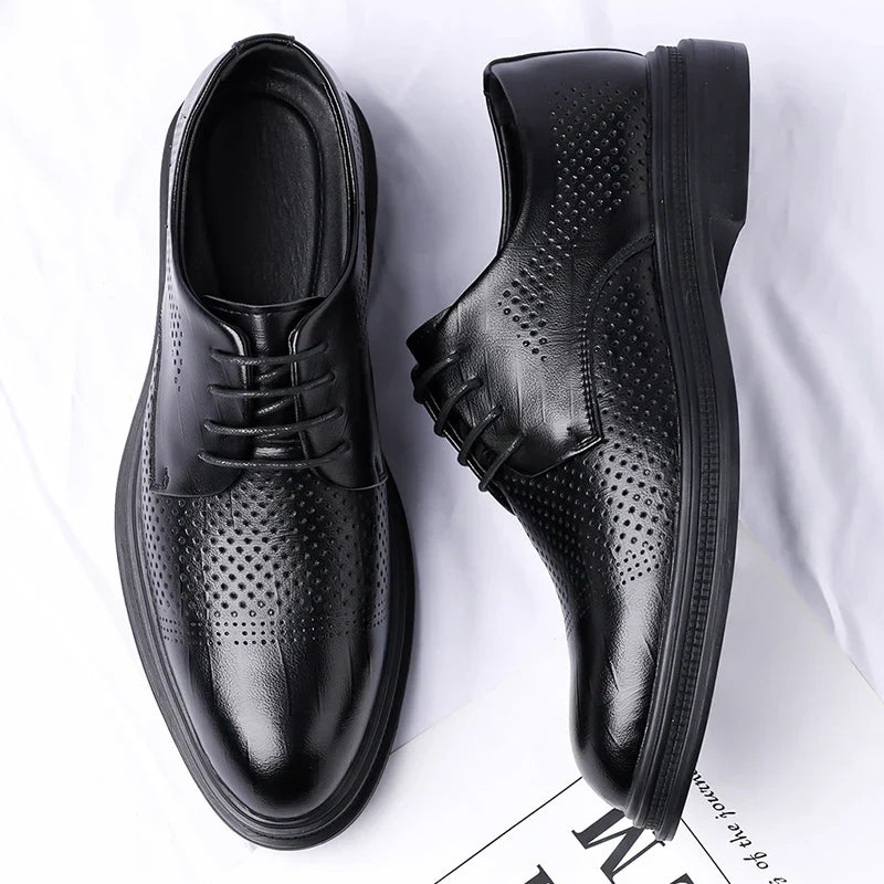 Men's Formal Leather Shoes Lace Up Breathable Non-slip Rubber Sole Lightweight Comfortable Dress Shoes Office & Special Occasion