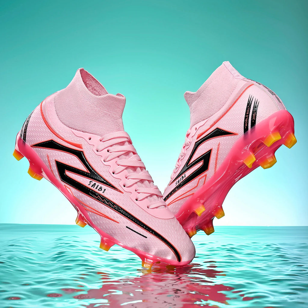 AG/FG Long Studs Soccer Shoes，PU Fabric Mixed Upper，TPU Sole Wear Resistant Anti Slip，Men Women Youth Outdoor Sports Traini