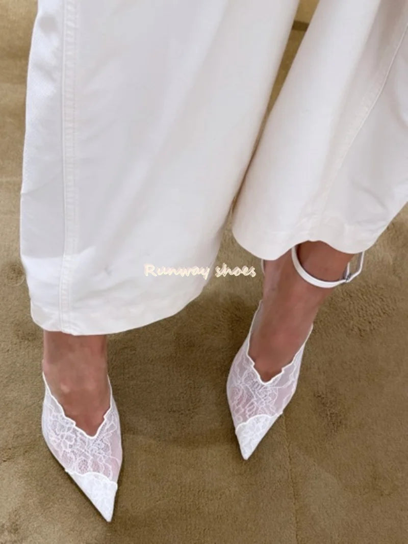 Pointed Color Blocking Lace is Breathable Women's Wedding Shoes Mesh One-strip Stilettos Luxury Women's Shoes Shallow Banquet Sh