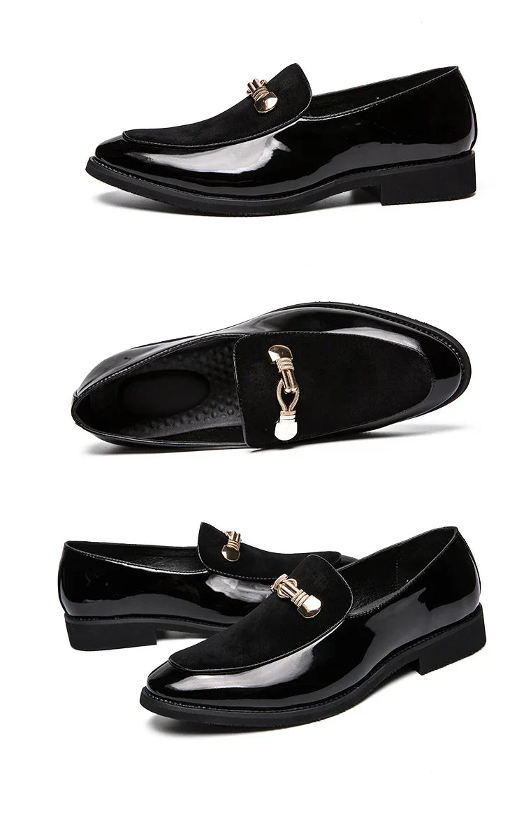 Lightweight Metal Trim Retro British Style Small Leather Shoes Pointed Leather Matching Color Slip-On Loafers for Men