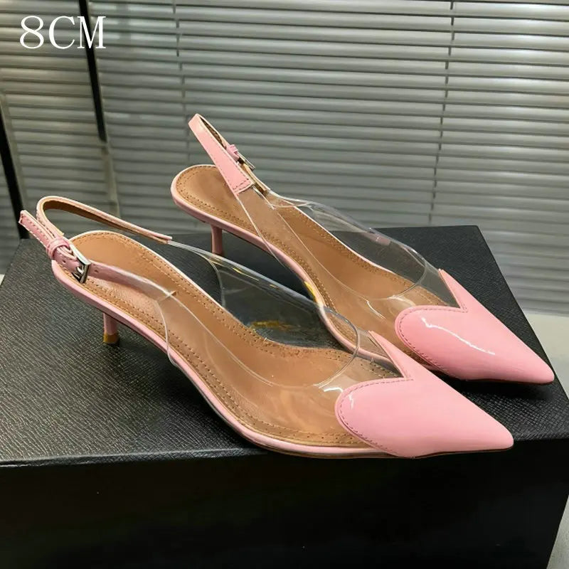 2026 Spring And Summer Pointy Stiletto Heels Wearing Slippers Transparent Female Sandals