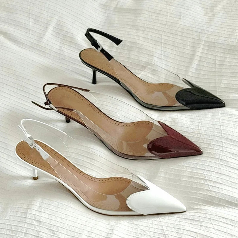 2026 Summer Pointed Shallow Mouth Sweet Love Shape Pumps Transparent Pvc Shoes Thin High-Heeled Dress Women'S Sandals