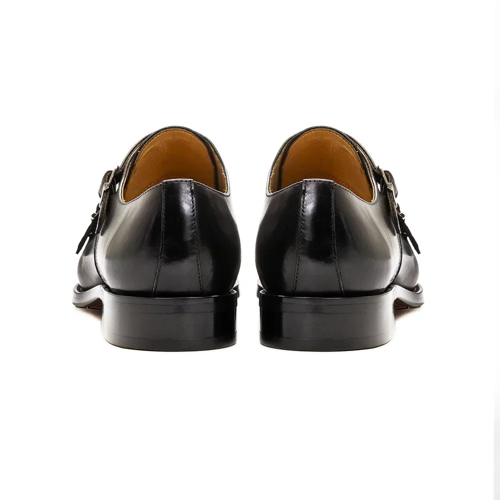 Luxury Genuine Leather Double Buckle Monk Strap Formal Shoes for Men Classic Cap Toe Business Office Wedding Dress Shoes