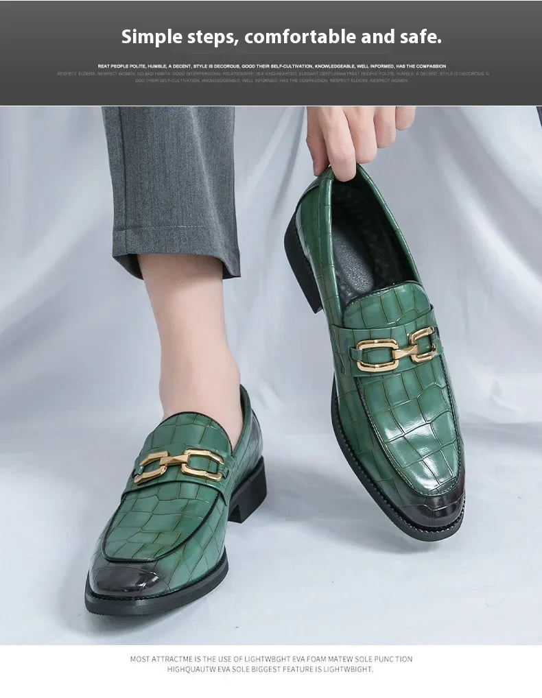 46 plus-size Metal Pressed Floral Loafers 2024 new merchant leather shoes men's casual pressed plaid leather pointy