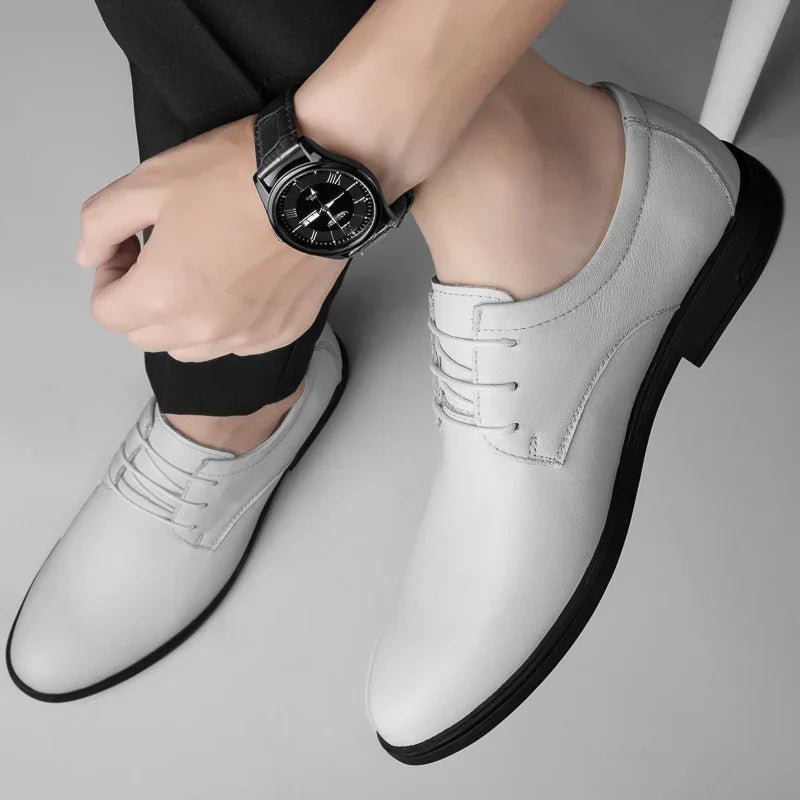 2024 Man Cow Leather Shoes Rubber Sole Casual Men's Shoes Formal Office Business Dress Genuine Leather Oxfords Wedding Shoes