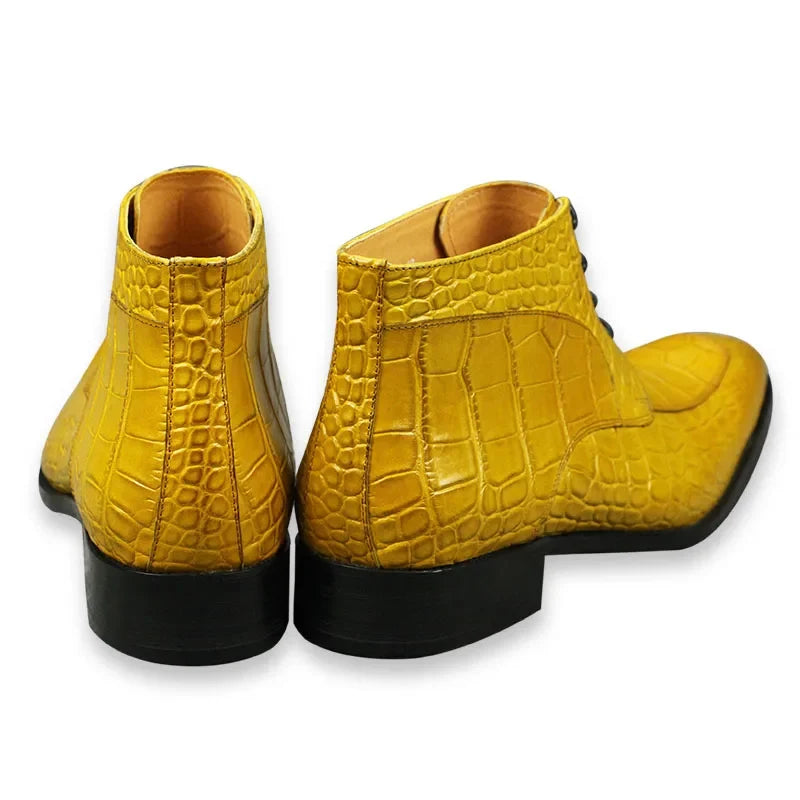 Yellow Black Men Boots Lace Up Formal Office Leather Casual Shoe Elegant Fashion Designer Oxford Style Ankle Boots Fast Delivery