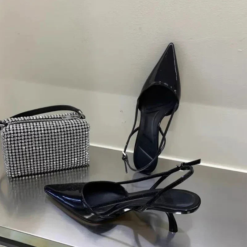 Women Pointed Toe Heels Shoes Sandals 2024 Dress Party Fashion Summer Slippers New Walking Flip Flops Pumps  Slides
