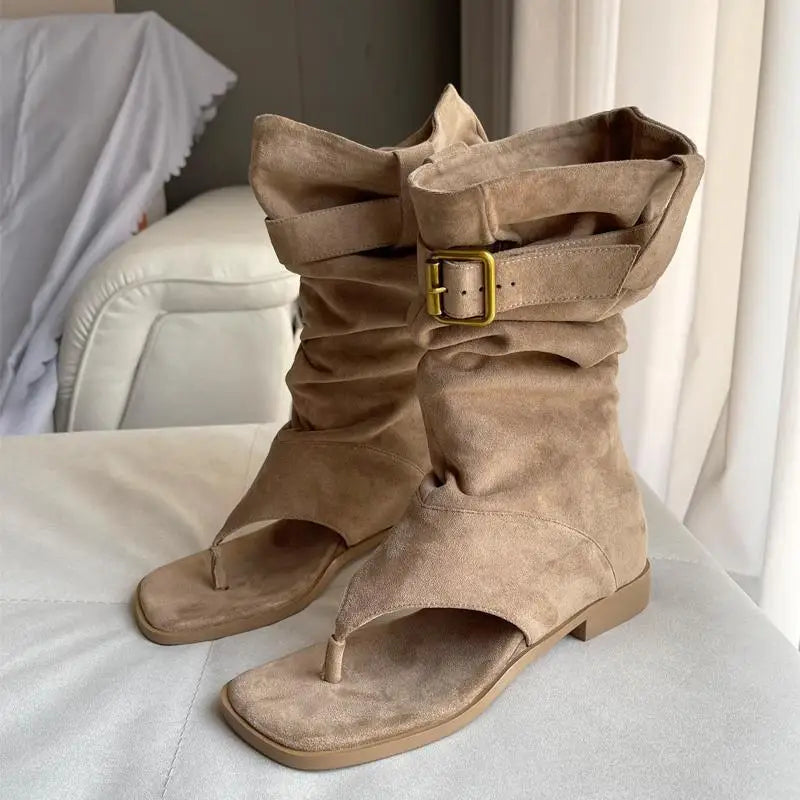 Fashion Versatile Woman Shoes Summer New Items Square Toe Flat Shoes Retro Women's Clip Toe Boots Anti Slip Women's Sandalsтуфли