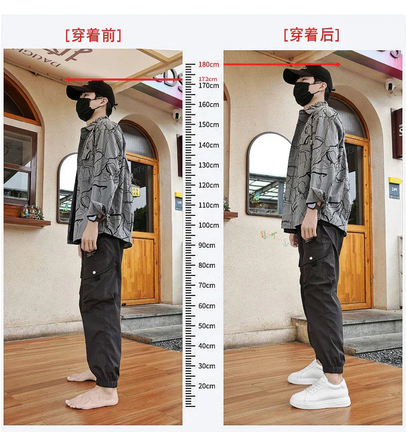 New  Men's Sneakers Elevator Shoes Heightening Height Increase Insole 6-10CM High Heels Shoes Leather Sport Shoes Men Shoes