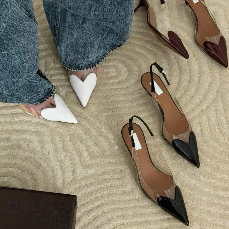 2026 Summer Pointed Shallow Mouth Sweet Love Shape Pumps Transparent Pvc Shoes Thin High-Heeled Dress Women'S Sandals
