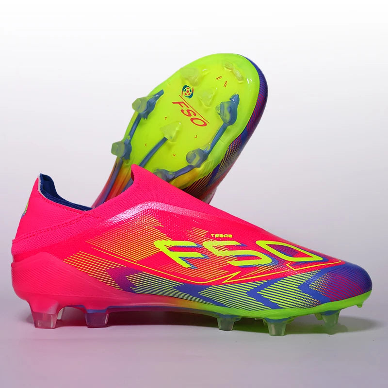Without-lace Mens Football Boots Youth FG Professional Training Studded Fast Soccer Cleats Non Slip Football Shoes for Boys F50