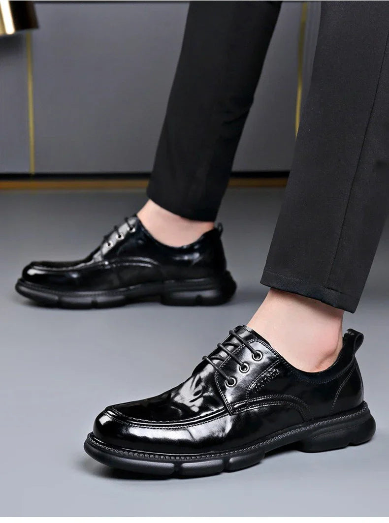 Summer Hallow Cow Leather Shoes for Men Fashion Casual Black New Designer Dress Shoes Male Lace Breathable Platform Shoes Man