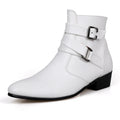 Luxury Leather Chelsea Boots Men Designer White Dress Boots Men Casual High top Buckle Strap Formal Shoes Men Motorcycle Boots
