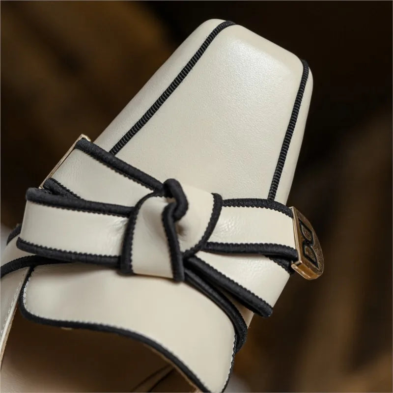 Dilalula 2025 French Style Genuine Leather Sandals Women Covered Toe Butterfly Knot Party Dating Sandals Office Ladies Pumps