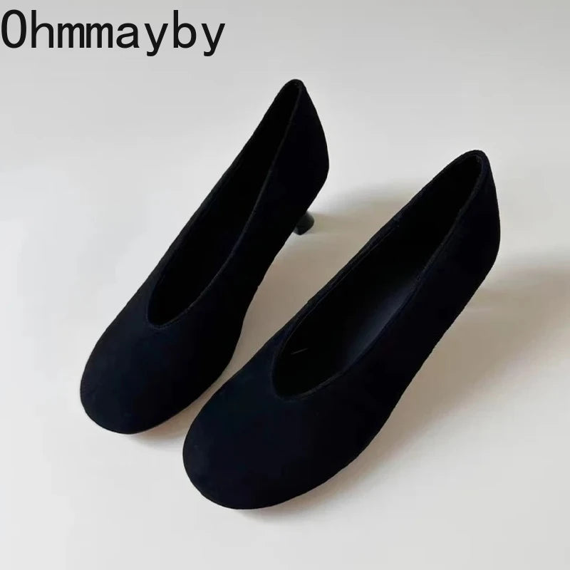 2026 New Spring Thick Heel Suede Women Mary Jane Shoes Fashion Round Toe Slip On Shoes Ladies Elegant Party Dress Pumps