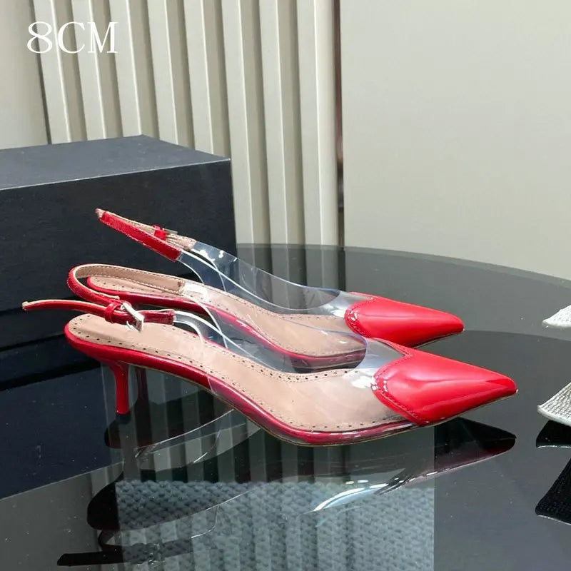 2026 European Summer New Women'S Sandals Pointy Thin Heels High Heels Back Empty Head Transparent Film Fashion Women'S Pumps