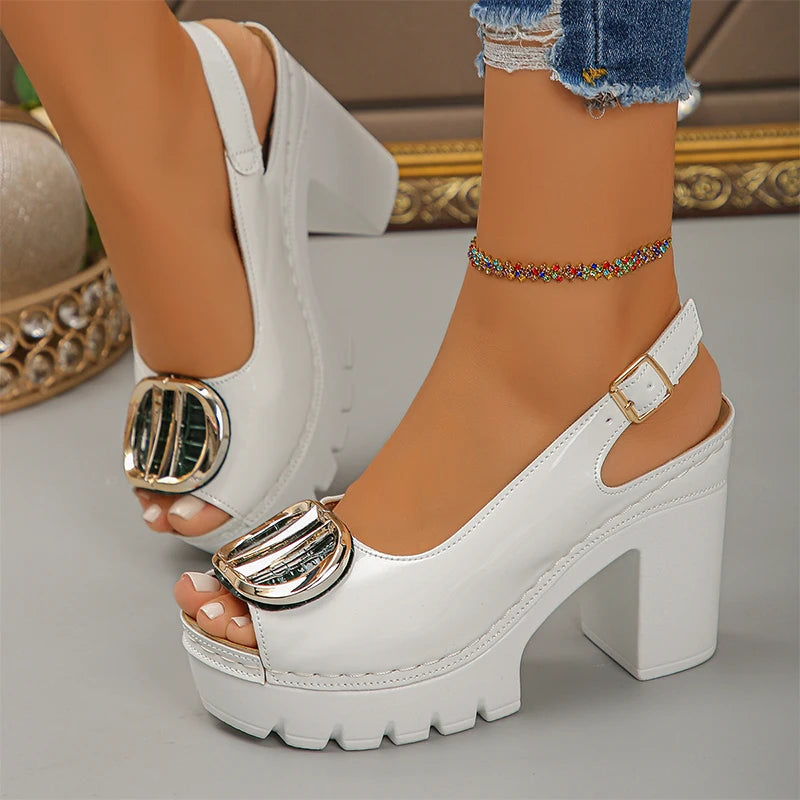Vintage Platform High Heel Sandals Women Ankle Strap Slingbacks Summers Shoes Woman 2026 Metal Detor Plus Size 43 Sandals Ladies