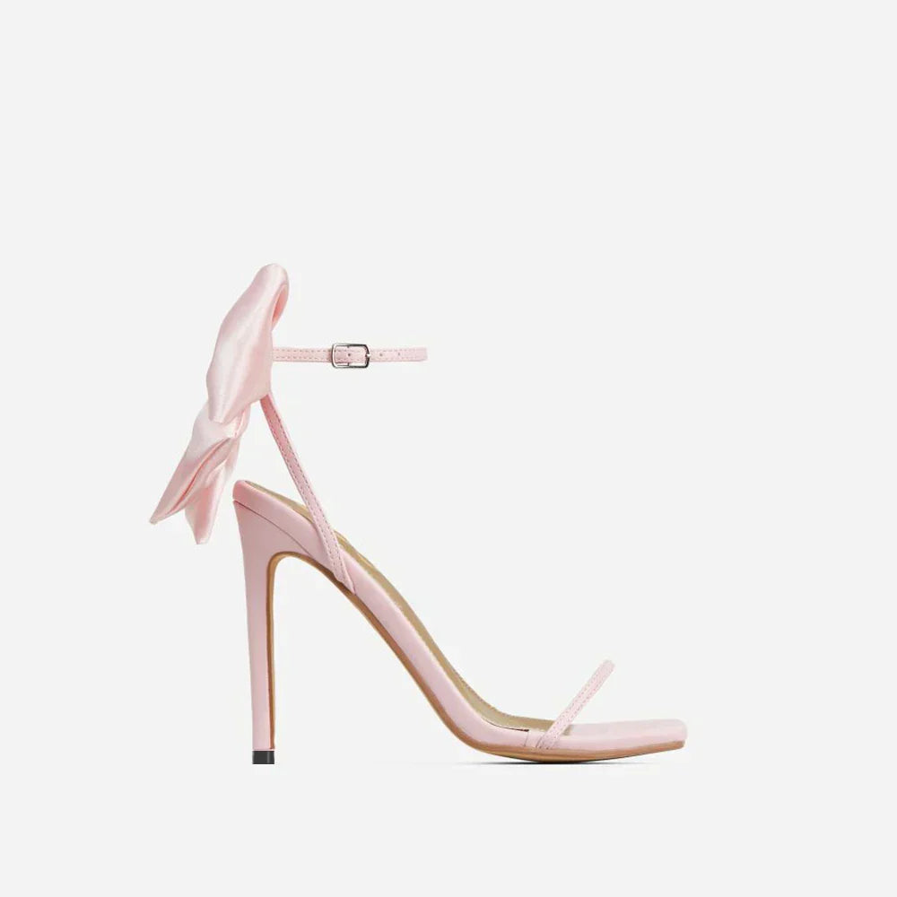 Aneikeh 2026 Summer PU Butterfly-Knot Sandals Square Toe Thin Heels Party Shallow Concise Sweet Buckle Strap Adult Open  Pleated