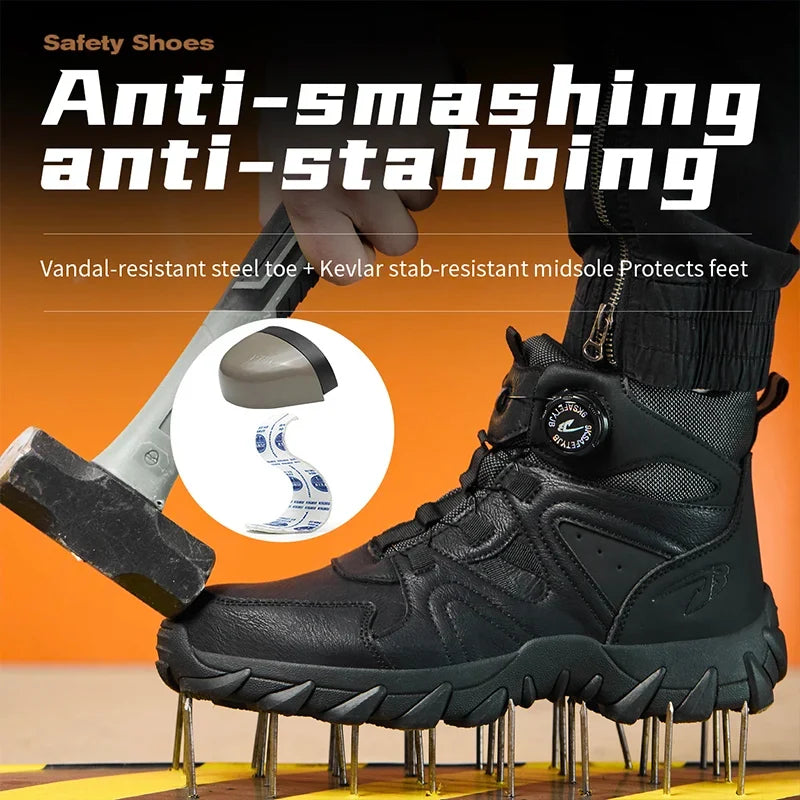 Rotating Button Safety Boots Men Outdoor Tactical Boots Indestructible Shoes Puncture-Proof Work Boots Steel Toe Shoes Sneakers