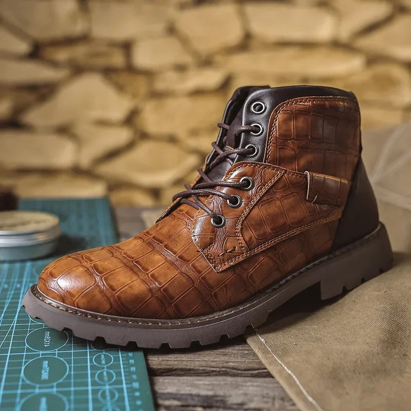 Luxury Men's Boots Italy Handmade Men's Ankle Boots Designer Retro Leahter Shoes for Men Non-Slip Work Boots botas para hombre