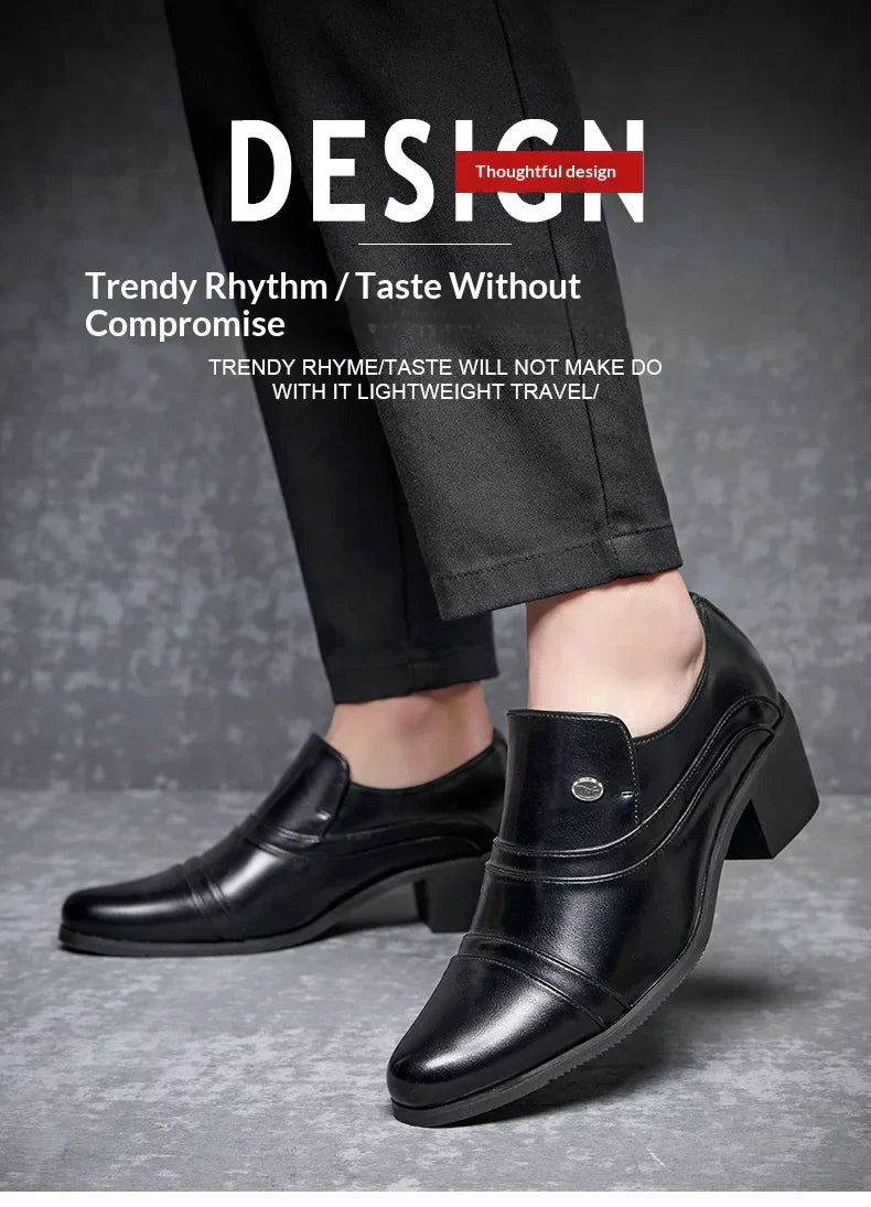 Men Business Formal Height Increasing Leather Shoes Classic Retro Elevated Loafers Lift Dress Shoes for Wedding Banquet Office