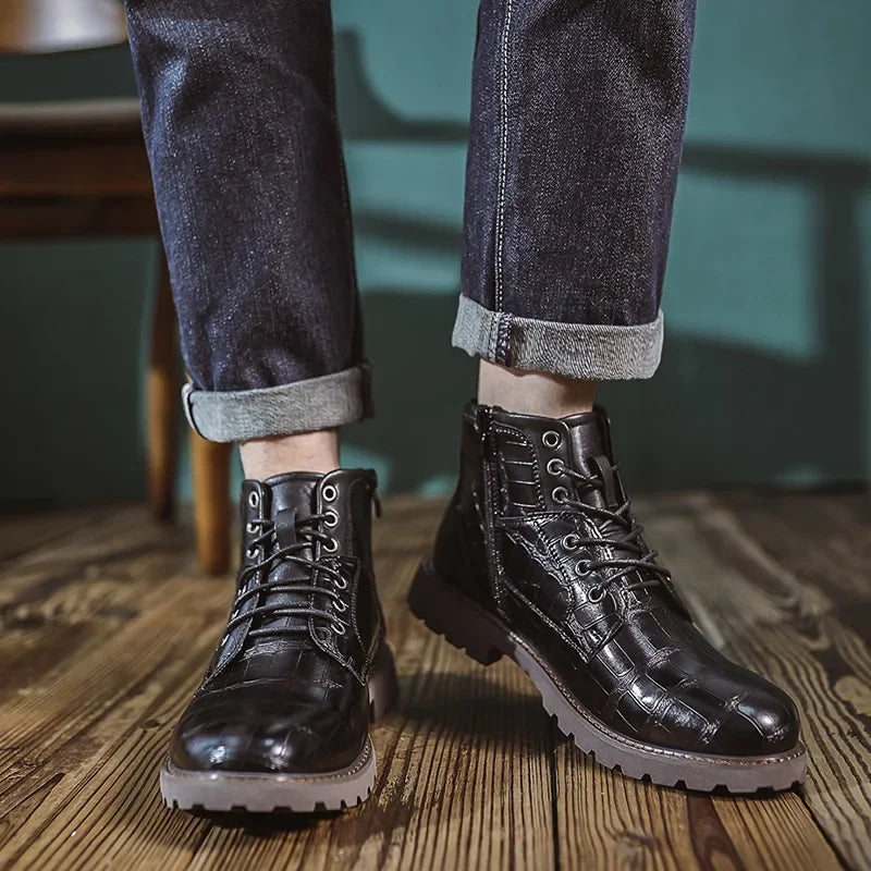 Luxury Men's Boots Italy Handmade Men's Ankle Boots Designer Retro Leahter Shoes for Men Non-Slip Work Boots botas para hombre