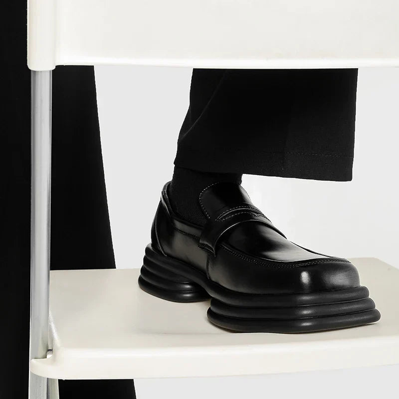 Men Zipper Patent Leather Increase Loafers Shoe Japan Korean Streetwear Fashion Thick Sole Platform Vintage Style Leather Shoes