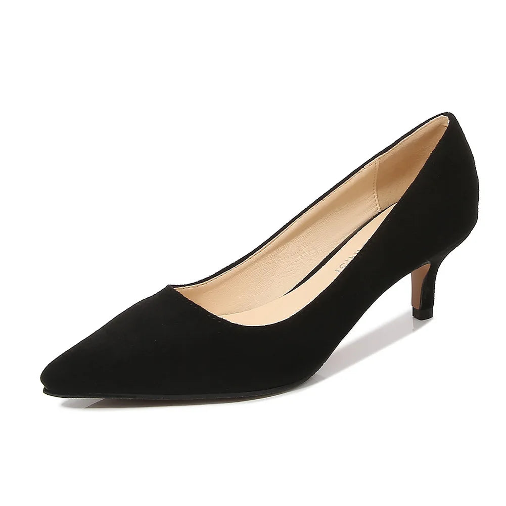 Low Heel Pumps Lady Pointed Toe Kitten Heels Female Green Flock Plus Size spring Red Shoes  Women 5cm High Heels