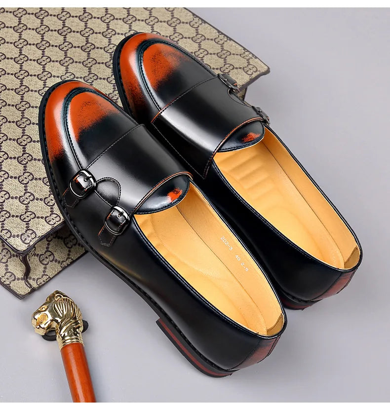 Spring Summer New Cow Leather Shoes for Men Buckle Designer Loafers Male Solid Color Big Size Fashion Business Casual Shoes Man