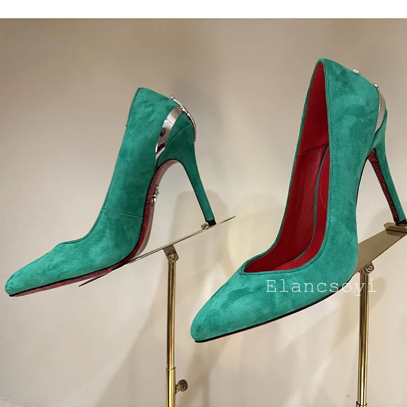 Women Pumps Real Leather Metal Sword Pointed Toe High Heel Shallow Mouth Thin Heel Single Shoes Spring Autumn Sexy Runway Shoes