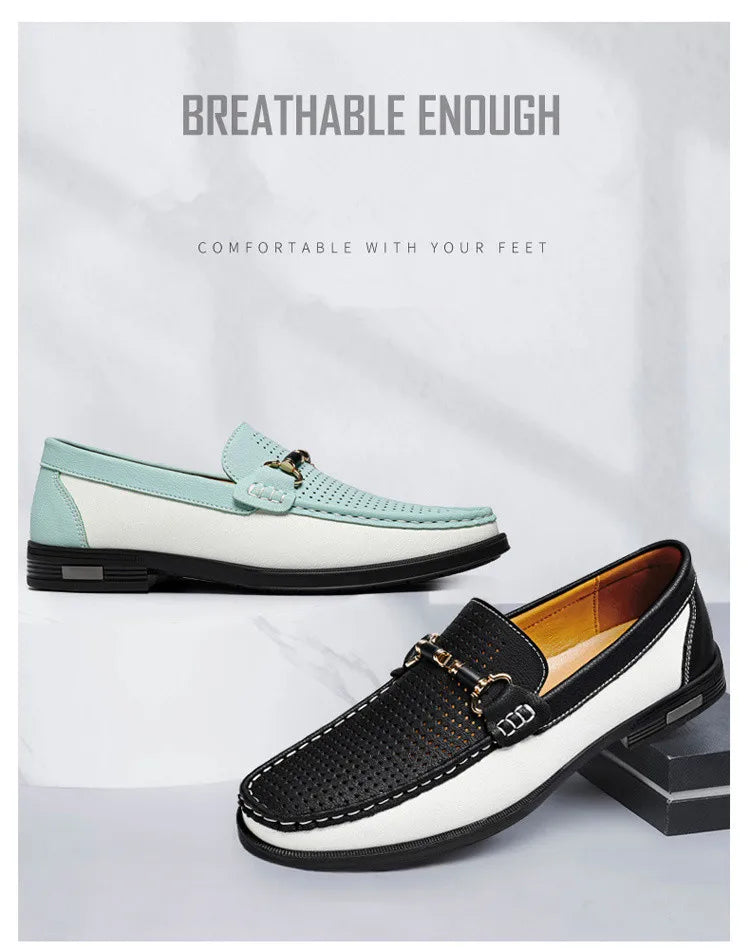Trendy High Quality Genuine Leather Shoes for Men Summer Breathable Men's Casual Loafers Plus Size 47 Slip-on Driving Shoes Man