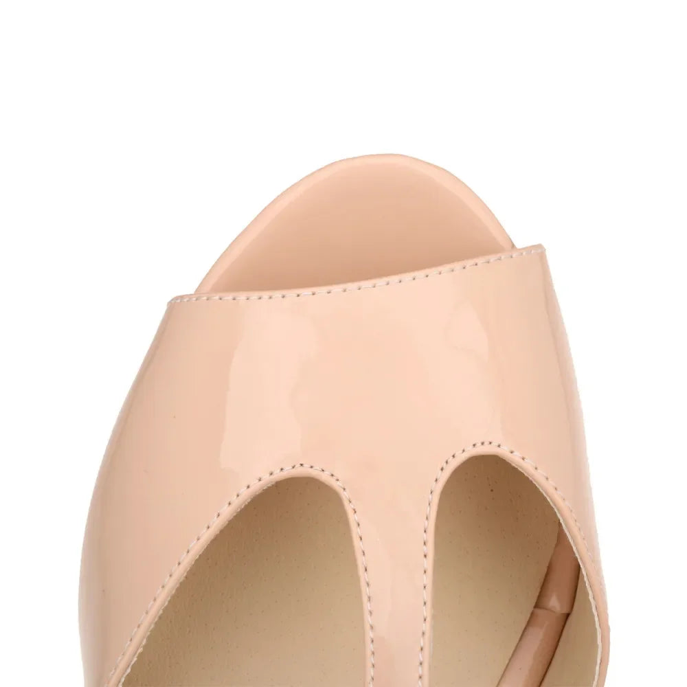 Women Sandals Fashion Sexy 12cm Ankle Strap Peep Toe High Heels Ladies Wedges Platform Sandal Patent Leather Party Wedding Shoes