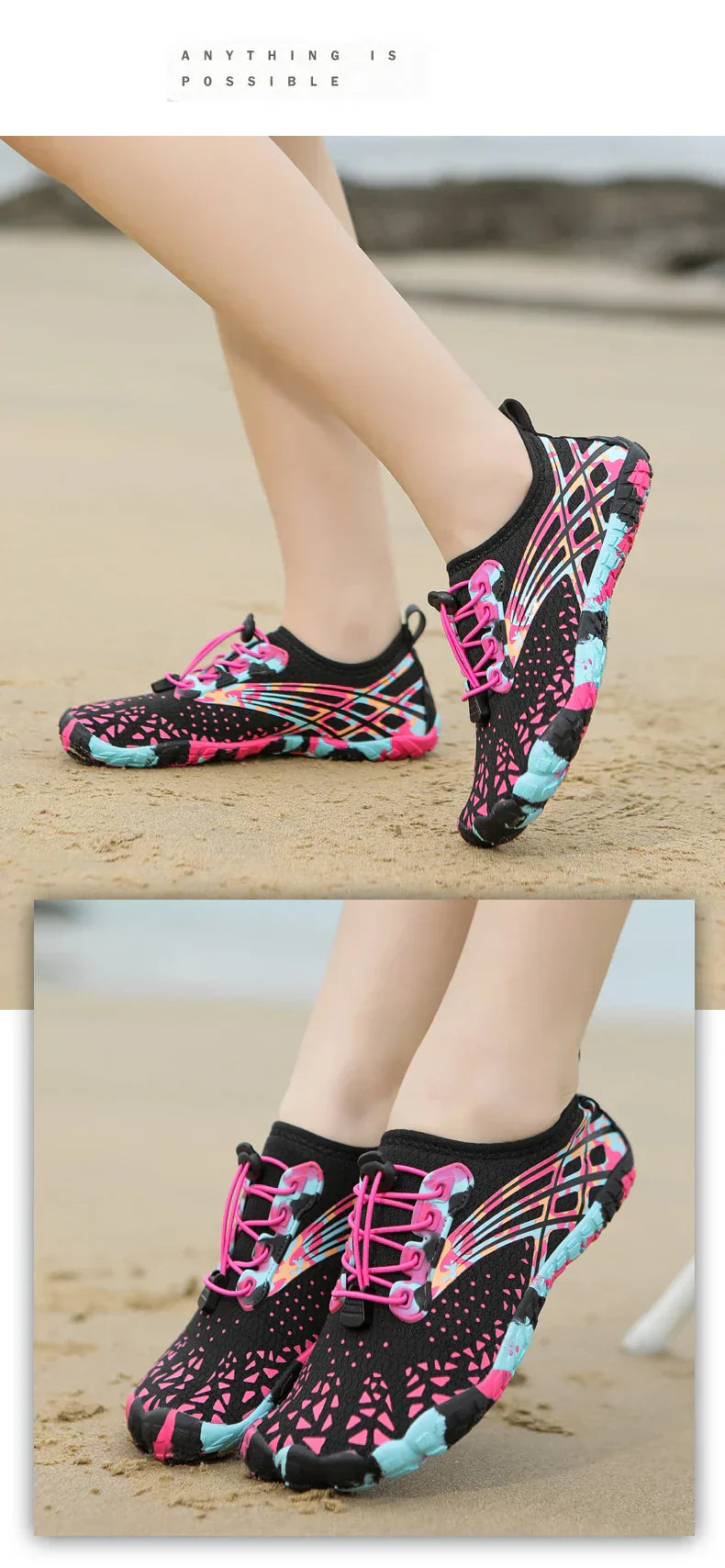 Qiuck Drying Aqua Shoes Women's Water Shoes Swimming Barefoot Five Fingers Aqua Shoes Colorful Beach Seaside Light Sneakers