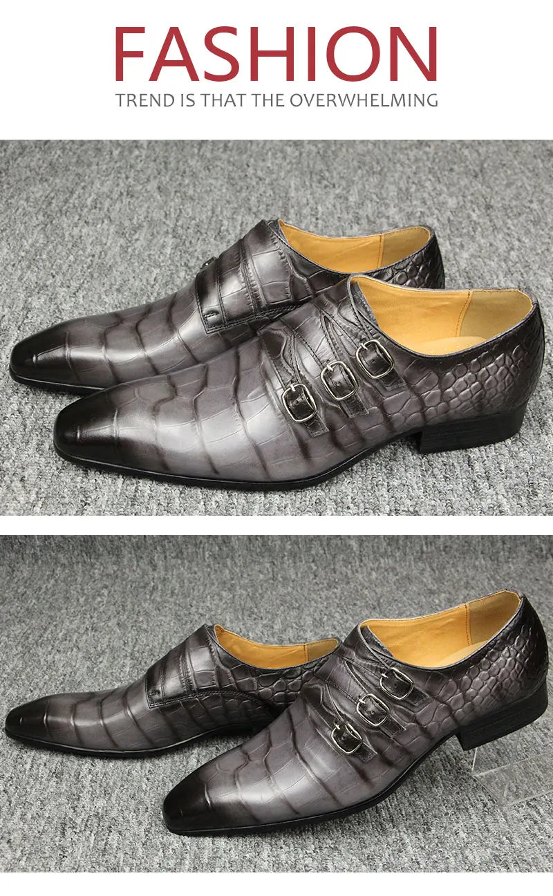 أحذية رجالية جلدية للأعمال، أحذية زفاف بنقشة التمساح، أحذية مكتب فاخرة من الجلد الطبيعي، حذاء لوفر رمادي مدبب من الأمام