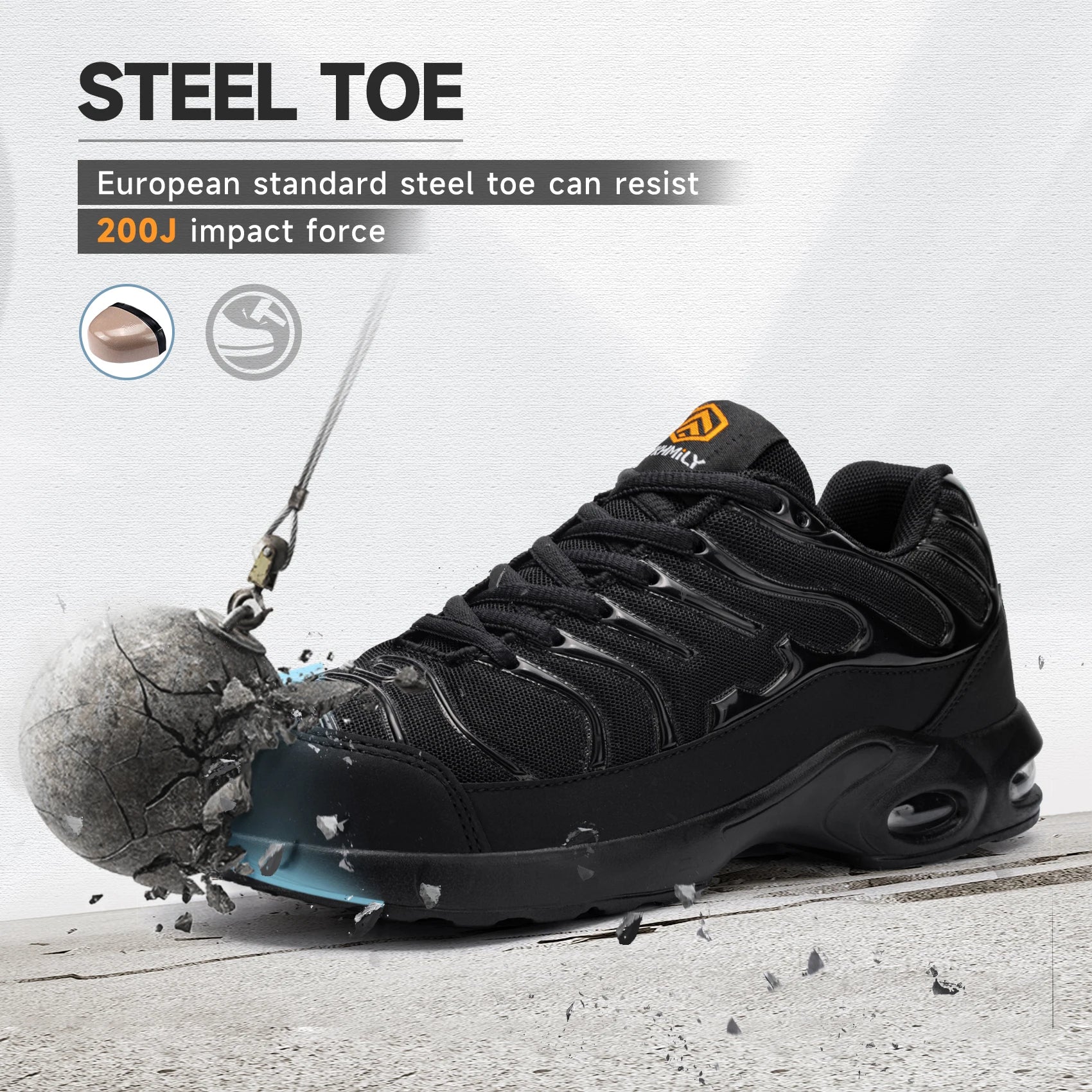 Men's Safety Shoes Air Cushion Steel Toe Work Sneakers Breatherable Anti-smash Anti-puncture Work Shoes
