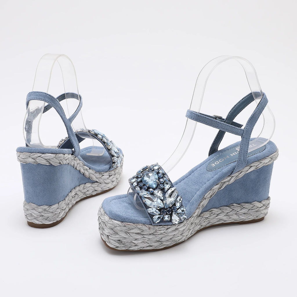Trendin Mode Women's Velvet High Wedge Sandals 10cm Heel